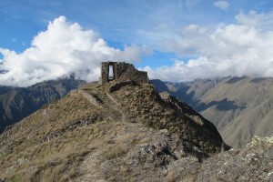 Inca ruin of Inti Punku, near Machu Picchu and Ollantaytambo in Peru